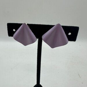Vintage 1980s Purple Geometric Enamel Clip-On Earrings
